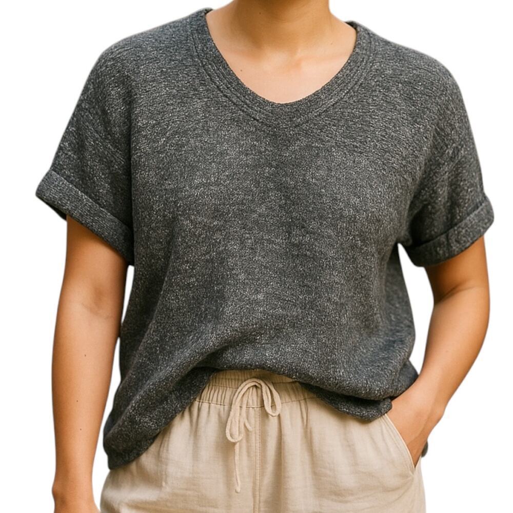 Boutique Sz L Gray Short Sleeve Soft Hi-Low Knit Sweater | EUC